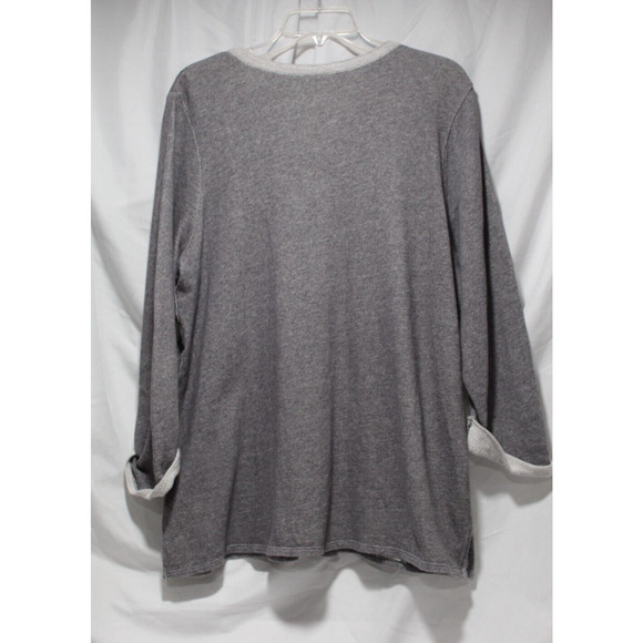 Susan Graver Women's L Gray Knit Top Sweetheart Studded Neck Rolled 3/4 Sleeve - Picture 3 of 12